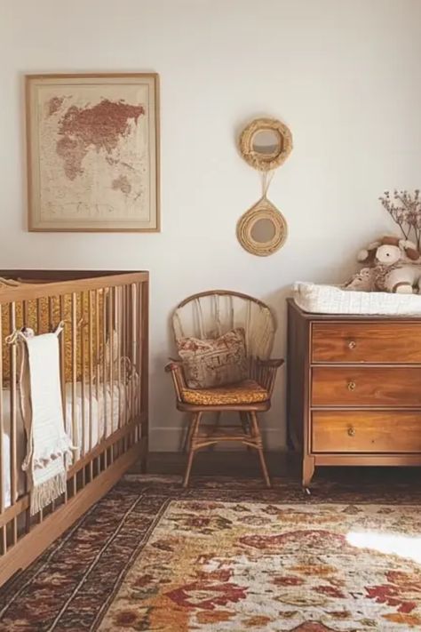 Discover how to style your boho nursery using timeless vintage finds that create a warm, welcoming atmosphere. From unique vintage furniture pieces to charming décor, combining these elements can transform your space. Think about incorporating vintage rugs, trinkets, and art for a personalized touch. Explore color palettes inspired by nature that promote a serene environment for your little one. Get practical tips on mixing old and new styles while enhancing creativity through vintage nursery ideas for a dreamy ambiance everyone will love. Terracotta Baby Room, Nursery Ideas Vintage, Vintage Nursery Ideas, Diy Textiles Projects, Antique Nursery, Eclectic Nursery, Vintage Crib, Hunting Baby, Bohemian Nursery