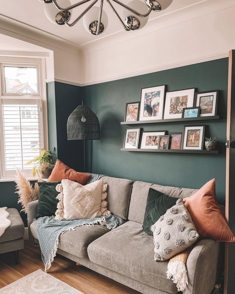 Moody Living Room Grey Couch, Best Colors For Living Room Walls, Sage And Grey Living Room, Sage Living Room Color Scheme, Grey Sofa Living Room Color Schemes, Gray And Green Living Room, Sage Living Room, Norway House, Grey Sofa Living Room