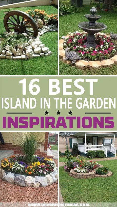 Island In The Garden Ideas. Create a beautiful island in the garden with these flower beds. Plant colorful flowers and separate them with garden edging to create an island. #decorhomeideas Flower Garden Ideas Landscaping, Quotes Gardening, Gardening Drawing, Gardening Wallpaper, Backyard Flowers Beds, Tools Tattoo, Gardener Aesthetic, Garden Aesthetics, Small Flower Gardens