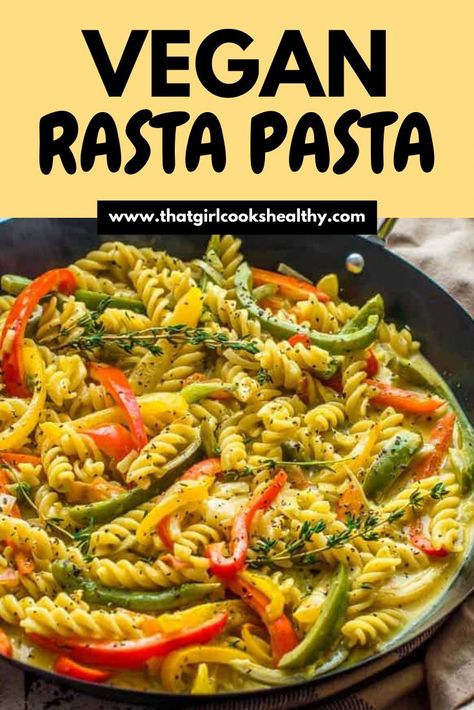 Creamy Vegan Rasta Pasta with mixed peppers in the frying pan. Jerk Vegan Recipe, Rasta Pasta Jamaican Vegan, Rasta Pasta Vegetarian, Vegan Jerk Rasta Pasta, Rasta Pasta Vegan, Vegan Carribean Recipe, Rasta Pasta Jamaican Shrimp, Vegan Jamaican Recipes, Jamaican Vegan Recipes