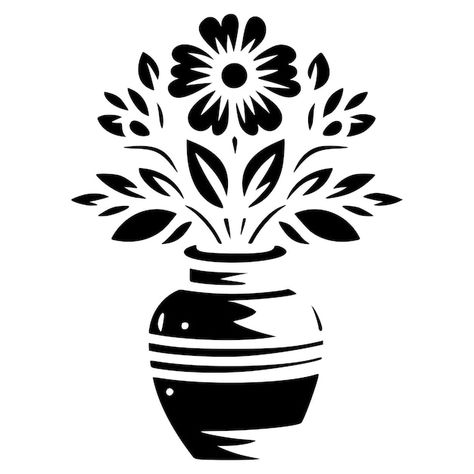 Vector Flower Design, Vase Silhouette, Vase Design Painted Drawing, Silohette Vase, Flower Silhouette Stencil, Floral Sillouhette, Japanese Ornament, Peacock Drawing, Black And White Vase