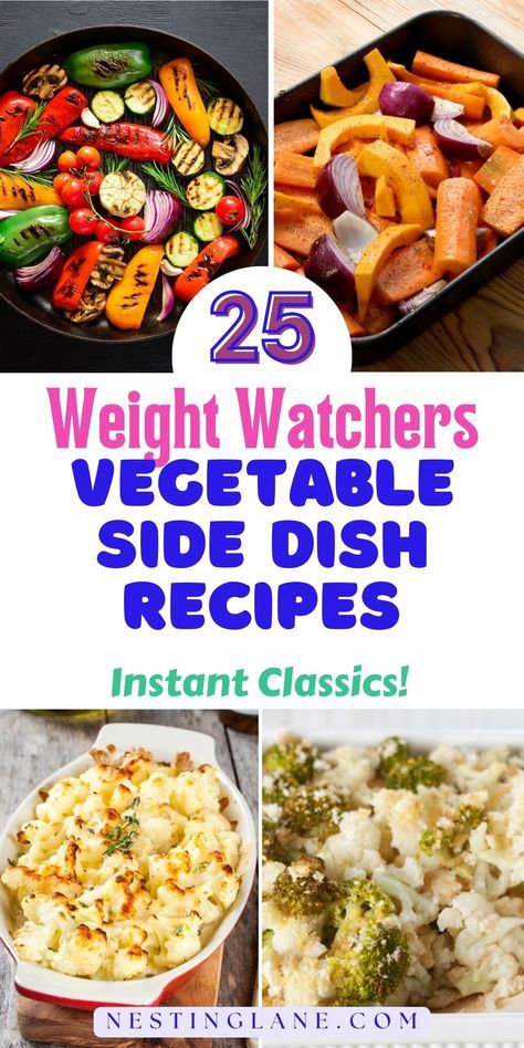 25 Best Weight Watchers Vegetable Side Dish Recipes to add variety to your favorite, healthy dinners. There's something for everyone! Low Calorie Vegetable Recipes, Vegetable Side Dish Recipes, Meatloaf Side Dishes, Low Calorie Side Dishes, Weight Watchers Salad, Weight Watchers Vegetarian, Weight Watchers Meals Dinner, Low Calorie Vegetables, Vegetable Casserole Recipes