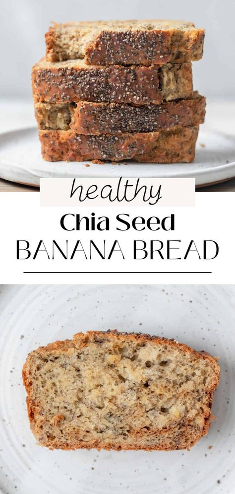 This chia seed banana bread is moist, delicious, and packed with superfoods like chia seeds and Greek yogurt. It is quick and easy to whip up and makes a tasty, nourishing breakfast, snack, or dessert. Each slice is soft, moist, and delicious. Banana Bread Recipe Chia Seeds, Banana Bread Chia Seeds, Chia Seed Banana Bread, Banana Chia Bread, Banana Bread With Chia Seeds, Granola With Chia Seeds, Chia Seed Bread Recipe, Baking With Chia Seeds, Banana Yogurt Bread