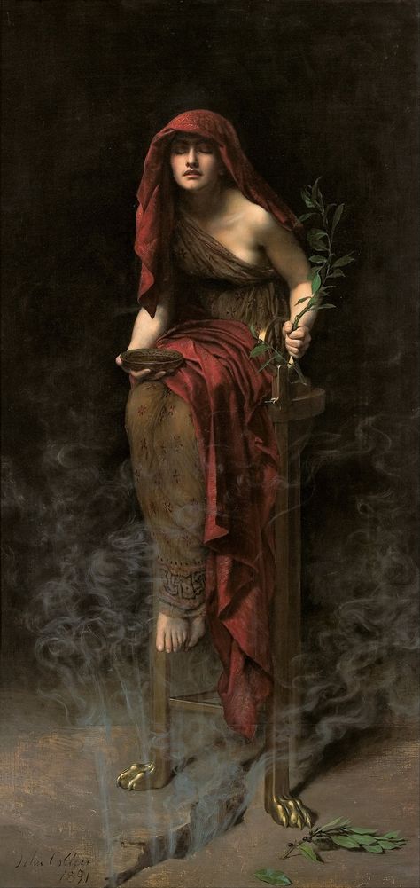 John Collier - The Priestess of Delphi [1891] | Flickr - Photo Sharing! John Collier, Oracle Of Delphi, Google Art Project, Pre Raphaelite Art, John Everett Millais, Pre Raphaelite, Paul Klee, Oil Painting Reproductions, Painting Reproductions