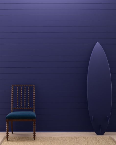 A dark, beguiling blue deepened with violet undertones. Deep Ocean Benjamin Moore, Midnight Navy Benjamin Moore, Bm Midnight, Blue Home Exterior, La Bedroom, Blue Interior Paint, Navy Front Door, House Palette, Hale Navy Benjamin Moore