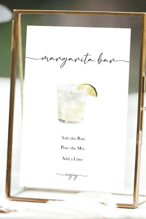 Margarita Bar Sign Printable DIY Simple Invitation Card Design, Margarita Station, Wedding Decor Minimal, Simple Invitation Card, Margarita Bar Sign, Minimalist Wedding Invitation Elegant, Black And White Wedding Reception, Minimal Modern Wedding, Diy Wedding Bar