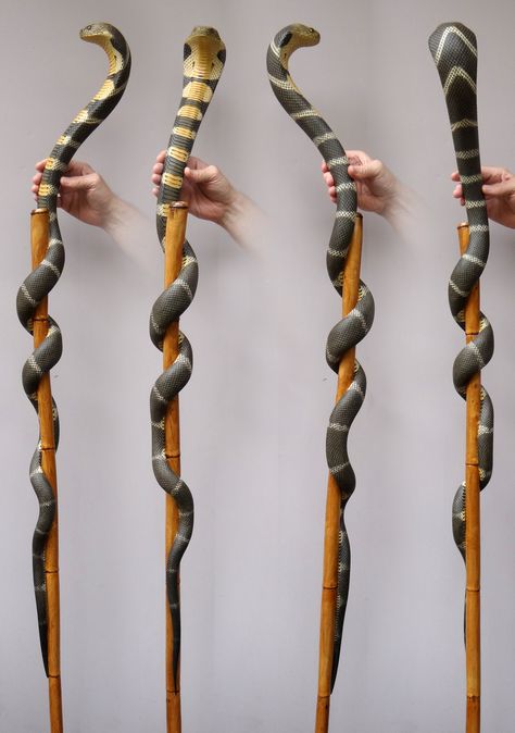 Cobra~Walking Stick #82 by Mike Stinnett Snake Stick, Cool Walking Canes, Unique Walking Sticks, King Snake, Handmade Walking Sticks, Love Stick, Hand Carved Walking Sticks, Wooden Walking Sticks, Dremel Wood Carving