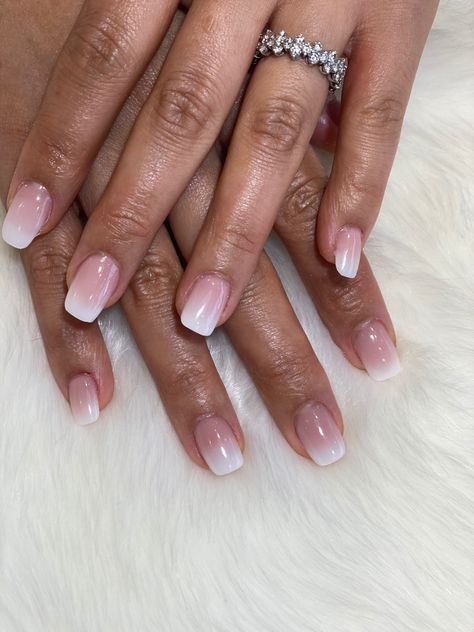 Round Pink Ombre Nails, Ombre Nails For Short Nails, Square Pink And White Ombre Nails, Pink And White Ombré Dip Nails, Short Ombre Pink And White Nails, Pink And White Ombre Nails Short Dip, Pink To White Ombre Nails Short, Pink And White French Tip Ombre Nails, Power Dip French Nails