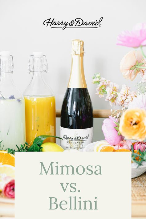 Bellinis And Mimosas, Mimosa Gift Basket, Brunch Beverages, Wine And Fruit, Bellini Bar, Brunch Mimosa, Sparkling Red Wine, Breakfast Cocktails, Hosting Brunch