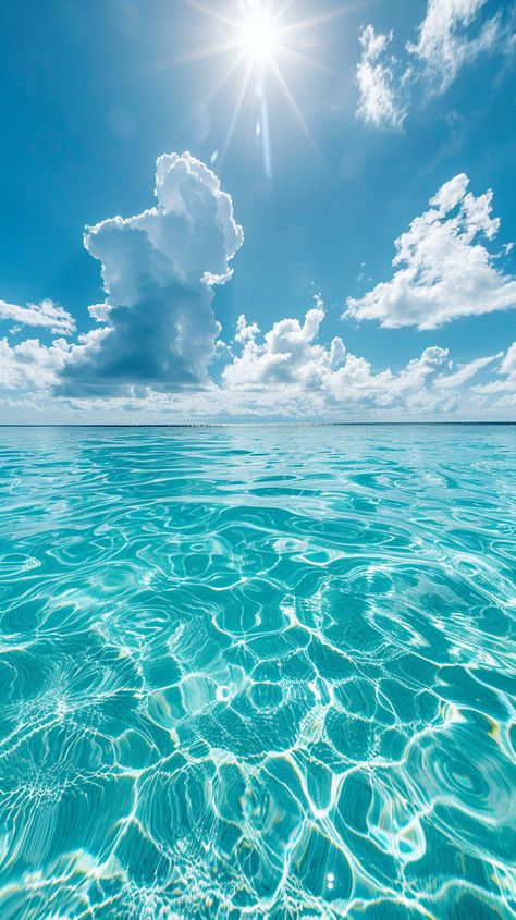 Clear Blue Sky and Turquoise Sea in Maldives Light And Bright Aesthetic, Light Blue Pictures, Serenity Aesthetic, Sea Ocean Aesthetic, Clear Wallpaper, Light Blue Ocean, Turquoise Aesthetic, Ocean Waves Photography, Vacation Images