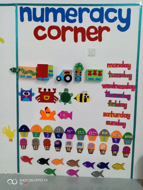 numeracy corner by teacher nuna Numeracy Corner Preschool, Math Corner Classroom Ideas, Numeracy Corner, 5 Pillars, School Kids Crafts, Kindergarten Classroom Decor, Pillars Of Islam, Class Decor, Hand Crafts For Kids