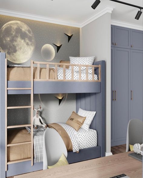 Built In Bunk Beds With Wardrobe, Bunk Bed Designs Modern, Modern Boy Room Bunk Beds, Shared Boys Room Bunk Beds Modern, Bunk Bed Styling, Cute Kids Bedroom Ideas, Toddler Bunk Beds Luxe, Bunk Bed Kids Room, Bunk Beds Bedroom