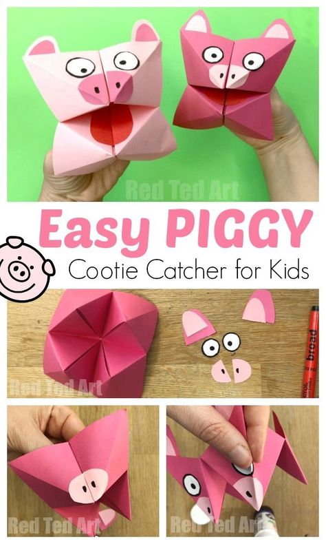 Pig Cootie Catcher Craft for Kids. Easy Paper Pig Crafts for Kids. Year of the Pig. How to make a Cootie Catcher step by step. Fortune Tellers #pig #pigs #papercrafts #cootiecatchers #yearofthepig Pig Crafts For Kids, Craft For Kids Easy, Cootie Catcher, Red Ted Art, Pig Crafts, Fortune Tellers, Chinese New Year Crafts, Easy Arts And Crafts, Year Of The Pig