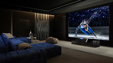 Hisense's 100-inch short-throw 4K HDR projector arrives in Australia next week Projector Setup, Home Cinema Projector, Tv Projector, Home Theater Room Design, Projector Tv, Theater Furniture, Theater Room Design, Short Throw Projector, Lcd Television