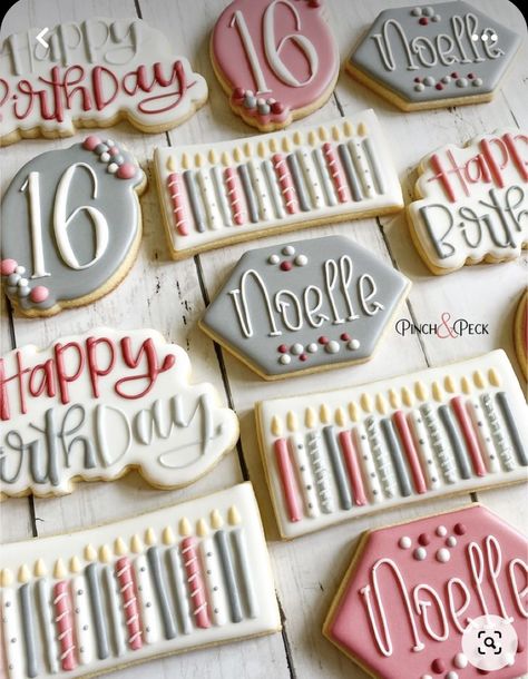 Boho Sweet 16 Cookies, Sweet 16 Cookies Decorated Rose Gold, Sweet 16 Cookie Ideas, Sweet 16 Cookies Decorated, Sweet 16 Birthday Cookies, 13th Birthday Cookies, Sweet 16 Sugar Cookies, 16th Birthday Cookies, Sweet Sixteen Cookies