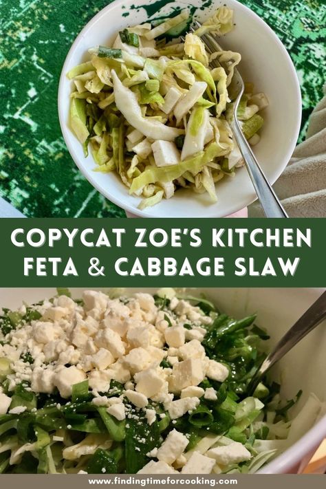 Copycat Zoe's Kitchen Feta Slaw | This delicious feta cabbage slaw is an easy copycat recipe of the famous Zoe's Kitchen's slaw, a great side dish to make ahead & have for leftovers all week! This is an easy make-ahead side dish that's crunchy, salty, acidic, & a little sweet, goes with just about every type of meal! Heathy side dish ideas, weeknight meals. #sidedish #healthyrecipe #cabbage #copycatrecipes Zoes Slaw Recipe, Bbq Veggies, Zoes Kitchen, Side Dish Ideas, Cabbage Salad Recipes, Spice Mix Recipes, Feta Recipes, Cabbage And Bacon, Dish Ideas