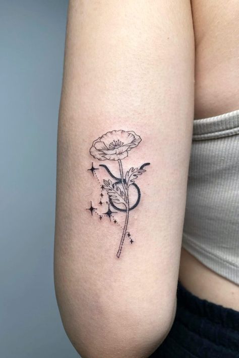 25 Best Taurus Tattoo Ideas - Meaning & Design Guide Horoscope Tattoos Taurus, Taurus Tattoo For Women Pretty, Taurus Back Tattoo, Taurus Goddess Tattoo, Taurus Tattoo Ideas, Taurus Flower, Tattoo Taurus, Taurus Symbol Tattoo, Bull Skull Tattoos