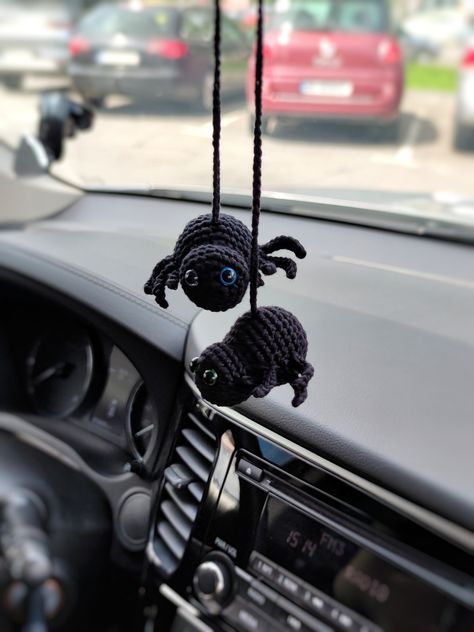 Halloween car accessory | Goth car accessories | Tiny crochet spider car hanging | Fall car decor, autumn car accessory, halloween car decor, weird gift car decor for mens 2 tiny crochet spider car decoratons. Hanging length - 36-40 cm All Haloween car accessories - https://www.etsy.com/shop/VIKIIstore?ref=seller-platform-mcnav&section_id=43587615 Each item in the store will be carefully packed in a box to maintain the purity and safety of transportation. Thanks for visiting our shop! Spider Car, Goth Car, Car Mirror Hanging Accessories, Car Mirror Hanging, Car Interior Diy, Astro Van, New Car Accessories, Car Deco, Cool Car Accessories