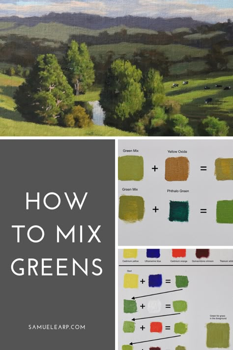 How To Make Green Color Paint, How To Make Green Paint, How To Paint Nature, How To Paint Landscapes Acrylics, How To Paint A Landscape, How To Paint Landscapes, Paintings Green, Landscape Ideas Front Yard Curb Appeal, Mixing Paint Colors