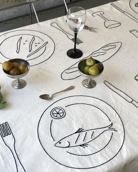 Embroidered Tablecloth, Paris Design, 자수 디자인, Decoration Table, 인테리어 디자인, A Table, Mood Board, Table Cloth, House Interior