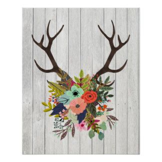 Rustic Deer Antlers with Flowers Poster Antler Nursery Decor, Deer Antlers With Flowers, Flowers Apartment, Antlers With Flowers, Apartment Rustic, Antler Flower, Nature Nursery, Rustic Apartment, Flowers Poster