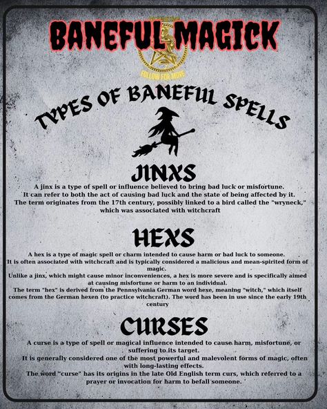 Witchcraft Curse Spell, Baneful Magick Spells, Hexes And Curses Witchcraft, Law Of Three, Curses Witchcraft, Baneful Magick, Witchcraft Curses, Curse Spells, Types Of Magic