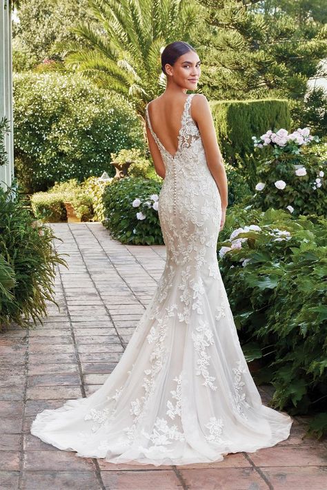 Sincerity Bridal - Style 44221: Fit and Flare Gown with Illusion Sabrina Neckline and Open Back Sabrina Neckline, Sincerity Bridal, Flare Gown, Justin Alexander, Designer Boutique, Colored Wedding Dresses, Dress Measurements, Lace Gown, Flared Skirt