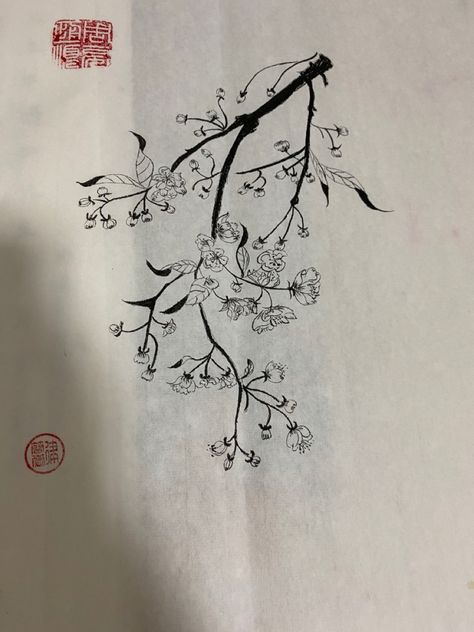 Brush Sketch: pear blossoms Bradford Pear Tree Tattoo, Pear Flower Tattoo, Pear Blossom Tattoo, Pear Tree Tattoo, Tree Tatto, James Tattoo, Brush Sketch, Bradford Pear Tree, Goth Tattoos