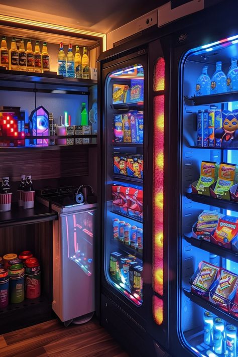 Luxury Gaming Room, Family Cave, Game Room Setup, Cool Gaming Rooms, Retro Basement, Luxury Game Room, Game Room Ideas, Batman Room, Game Room Lighting