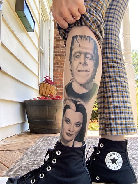 Herman lily munster Herman And Lily Munster Tattoo, Lilly Munster Tattoo, The Munsters Tattoo, Frankenstein Bride Tattoo, Lily Munster Tattoo, Lily Munster Hair, Munsters Tattoo, Bride Of Frankenstein Tattoo, Fred Tattoo