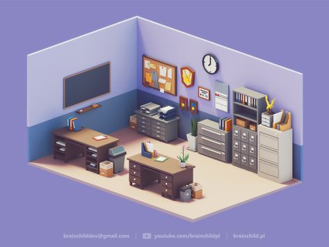 3d Room Assets | Low Poly Diorama | Retro office 3d game icon design game low poly lowpoly lowpolyart 3dart gif low poly icon 3dartist room desk Office 3d Design, Low Poly Interior, 3d Room, Retro Office, Office Games, Isometric Design, Low Poly Art, Low Poly Models, Room Desk