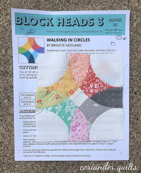 Moda Block Heads Block 33 – Coriander Quilts Coriander Quilts, Moda Blockheads, Curved Piecing, Block Head, Crazy Quilt Blocks, Sewing Alterations, Circle Quilts, Free Pdf Sewing Patterns, Quilt As You Go