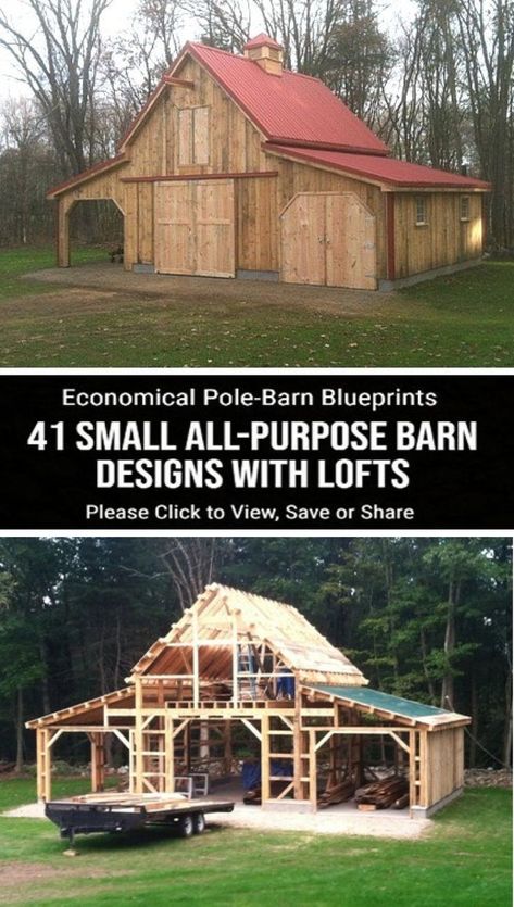 wood shedd Small Barn Plans, Pole Barn Construction, Pole Barn Plans, Backyard Barn, Small Barns, Building A Pole Barn, Barn Shop, Small Barn, Barn Garage