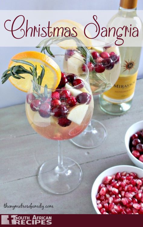 South African Recipes | Christmas Sangria Christmas Sangria Recipes, Holiday Sangria, Wine Cocktail Recipes, Christmas Sangria, Christmas Cocktail, Sangria Recipes, Christmas Cocktails, Wine Cocktails, Fruit In Season