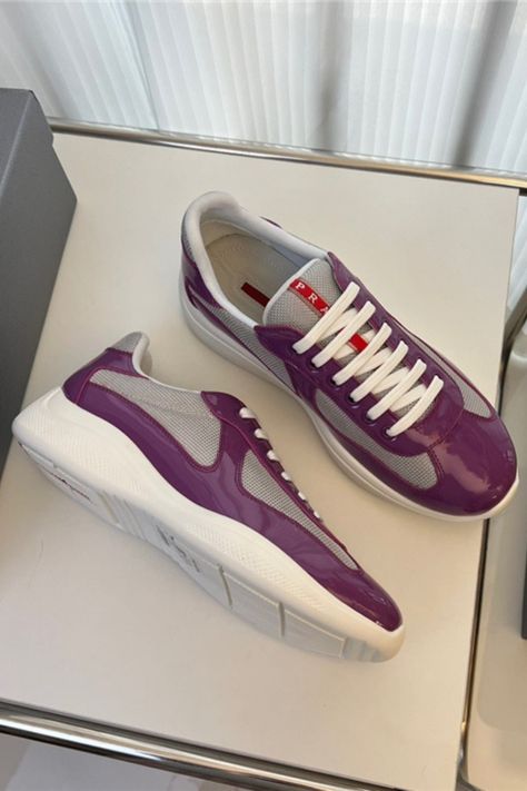 Prada Americas Cup Purple Sneakers Prada Americas Cup, Most Comfortable Sneakers, Lanvin Sneakers, Alexander Mcqueen Sneakers, Balenciaga Sneakers, Purple Sneakers, Gucci Sneakers, Americas Cup, Prada Logo