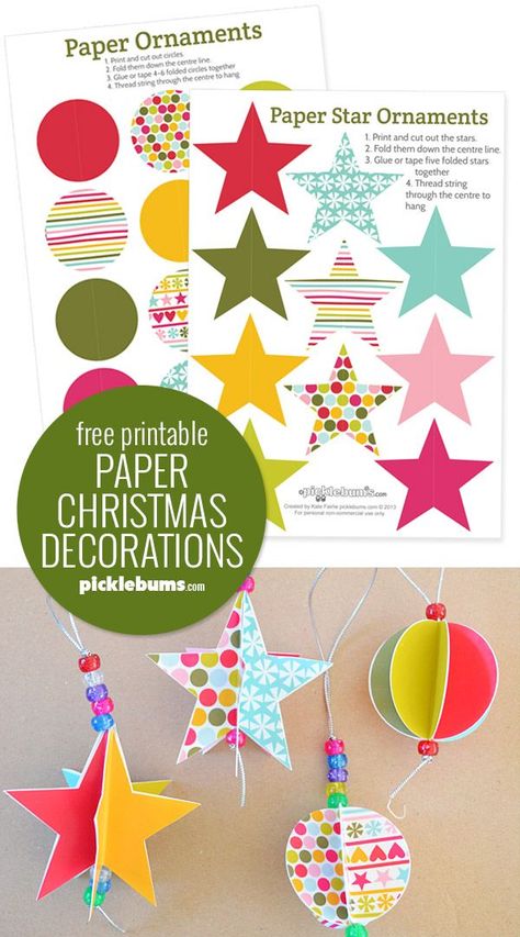 Make some of these easy, free printable, circle and star paper Christmas decorations to hang on your christmas tree.  #christmascraft #christmasprintables #freeprintables #christmasdecorations Printable Christmas Ornaments, Printable Christmas Decorations, Christmas Circle, Circle Paper, Printable Star, Paper Christmas Ornaments, Paper Christmas Decorations, Christmas Paper Crafts, Paper Ornaments