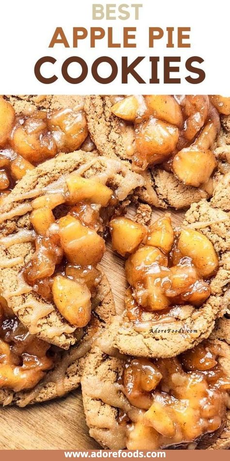 Best Apple Pie Cookies! Imagine biting into a soft, cinnamon-spiced cookie that’s packed with warm, gooey apple pie filling. Yup, it’s as good as it sounds! And to top it all off, we’re drizzling it with decadent caramel sauce.   These little cuties are the ultimate sweet treat for those cozy fall baking days. Who needs a slice of pie when you can have a cookie that’s basically a mini pie in disguise? Apple Pie Cookies Recipe, Fall Baking Ideas, Fall Baked Goods, Pie Cookies Recipe, Apple Pie Cookie Recipe, Fall Cookie Recipes, Apple Pie Cookies, Homemade Apple Pie Filling, Canned Apple Pie Filling