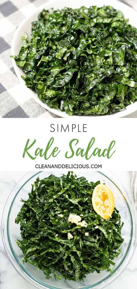 Simple Kale Salad, Lemon Kale Salad, Garlic Kale, Vegetarian Salad, Kale Salad Recipes, Clean And Delicious, Kale Recipes, Salad Toppings, Healthy Gluten Free Recipes