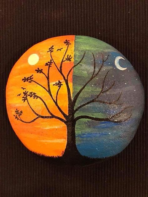 Easy Mandala Rock Art, Cute Things To Paint On Rocks, Tree Paintings, Garden Rock Art, Acrylic Painting Ideas, Diy Rock Art, Painted Rock Animals, Rock Painting Ideas, Stone Art Painting