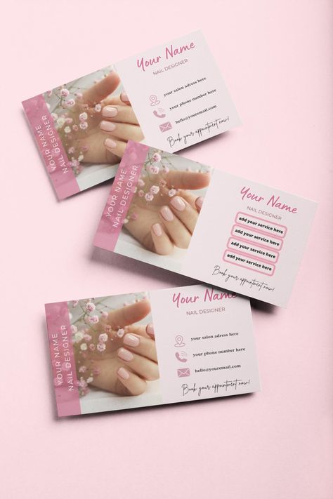 Printed Business Cards 100 pcs for Naildesigners, Personalized Nail stylist Business Card, Printable Manicure salon Business Cards Manicure Business Card, Beauty Salon Graphic Design, Salon Graphic Design, Nail Stylist, Make Business Cards, Stylist Business Cards, Nail Business, Salon Business Cards, Salon Business