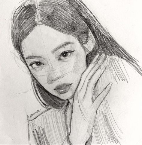 K Pop Art Sketch, Art Reference Photos Faces Easy, K Pop Sketch, Pop Drawing, Blackpink Art, Anime Face Drawing, Blackpink Fanart, Art Deco Paintings, Realistic Pencil Drawings