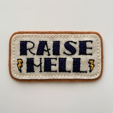 Fast Doll Fine Vintage on Instagram: “• Raise hell, y’all ⚡️⚡️ • • • • • • • #fastdollfinevintage #vintage #vintagestyle #embroidery #handembroidery #tattoos #tattooflash…” Felt Patch, Traditional Tattoo Flash, Vintage Patches, Vintage Tattoo, Patches Jacket, Tattoo Flash, Tattoo Lettering, Block Lettering, Vintage Labels