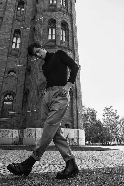 Nylon Spain: Carlos Ferra Wears Fashions with Machismo Fashion Editorial, A Man, Editorial, Spain, Walking, Black And White, Building, Photography, White