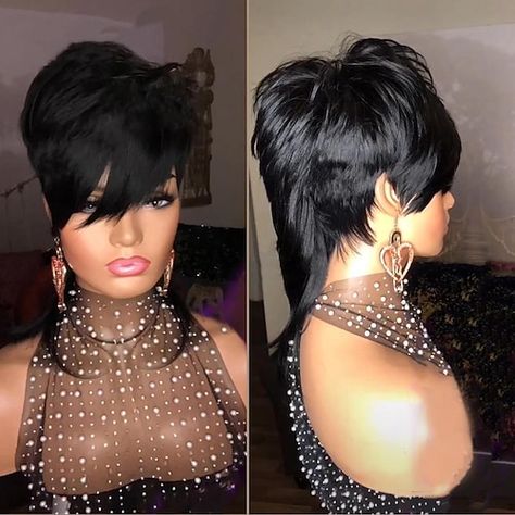 Mullet Wigs For Black Women, Black Women Mullet Hairstyles, Pixie Wigs For Black Women, Mullet Wigs, Hair Color Images, Mullet Wig, Hair Colorful, Wigs Cosplay, Kelly Cut