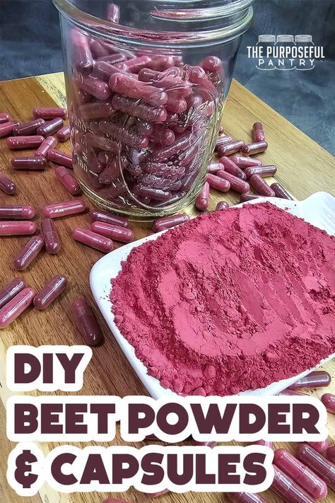 Creating and using beet powder is a great way to add nutrition into red sauce based meals and things like meatloaf. You can also create these diy capsules to add as a supplement during your day! This is a great way to get your kids to eat beets...even when they don't want to! Purposeful Pantry, Dehydrating Vegetables, How To Make Beets, Dehydrating Food Storage, Beet Powder, Food Dehydration, Beet Chips, Dehydrating Food, Muffin Papers