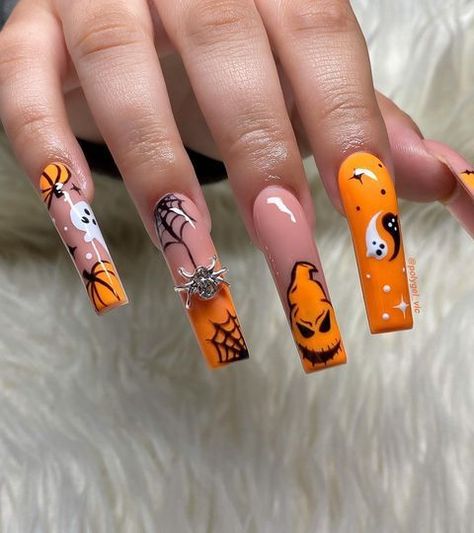 #follow #nailart #nails #nailsofinstagram #longnails #acrylicnails #halloween #beautyblog #blogging #blogger #blog Black Halloween Nails, Horror Nails, Nail Art Halloween, Holloween Nails, Halloween Acrylic Nails, Cute Halloween Nails, Dope Nail Designs, Long Acrylic Nails Coffin, Unique Acrylic Nails