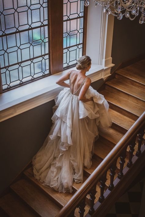 Wedding Dress Castle, Bride On Staircase, Fairytale Wedding Photoshoot, Wedding Dream Dress, Castle Wedding Dress, Beauty And The Beast Wedding Dresses, Luton Hoo, Brides Photos, Off White Wedding Dress