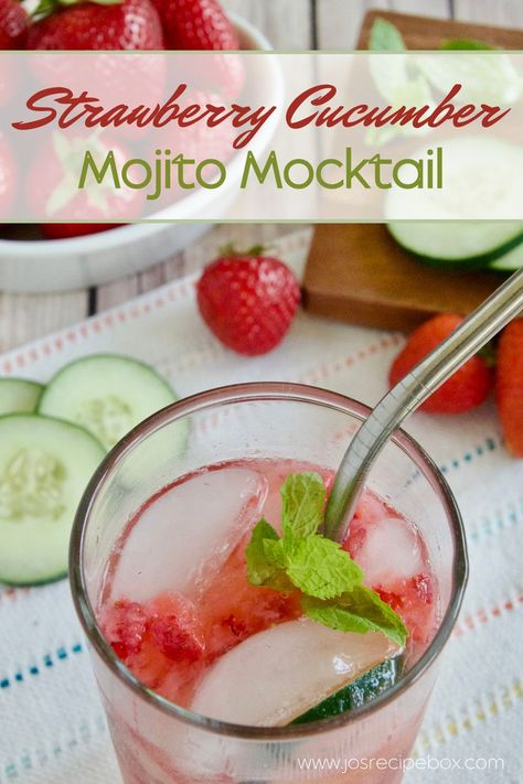 STRAWBERRY CUCMBER MOJITO MOCKTAIL Cucumber Mojito Recipe, Cucumber Mojito, Strawberry Cucumber, Cucumber Vodka, Mint Drink, Mint Cocktails, Mojito Mocktail, Strawberry Mint, Alcoholic Beverage