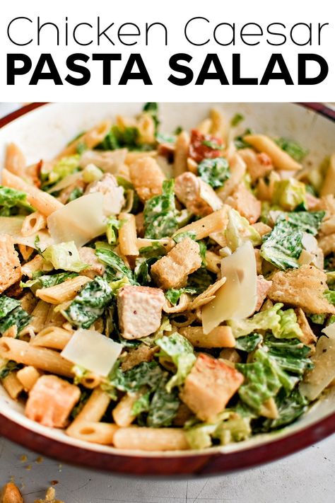 This Chicken Caesar Pasta Salad provides a delicious twist to classic Caesar salad with the addition of chopped cooked chicken and tender pasta. Loaded with all the usual ingredients and flavors of a classic Caesar salad, it’s perfect for summer barbecues and potlucks, or as a main meal for lunch or dinner. Chicken Caesar Pasta, Homemade Caesar Salad Dressing, Caesar Pasta Salad, Caesar Pasta, Classic Pasta Salad, Chicken Ranch Pasta, Chicken Caesar Pasta Salad, Meat Eater, Classic Caesar Salad