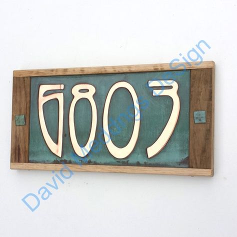 Art Nouveau Signage, Art Nouveau Lettering, Art Nouveau House, Recycled Product, Copper House, Limed Oak, House Plaques, Number Art, House Number Plaque